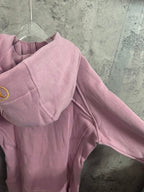 Pink hoodie back view showing shoulder yoke and hood area