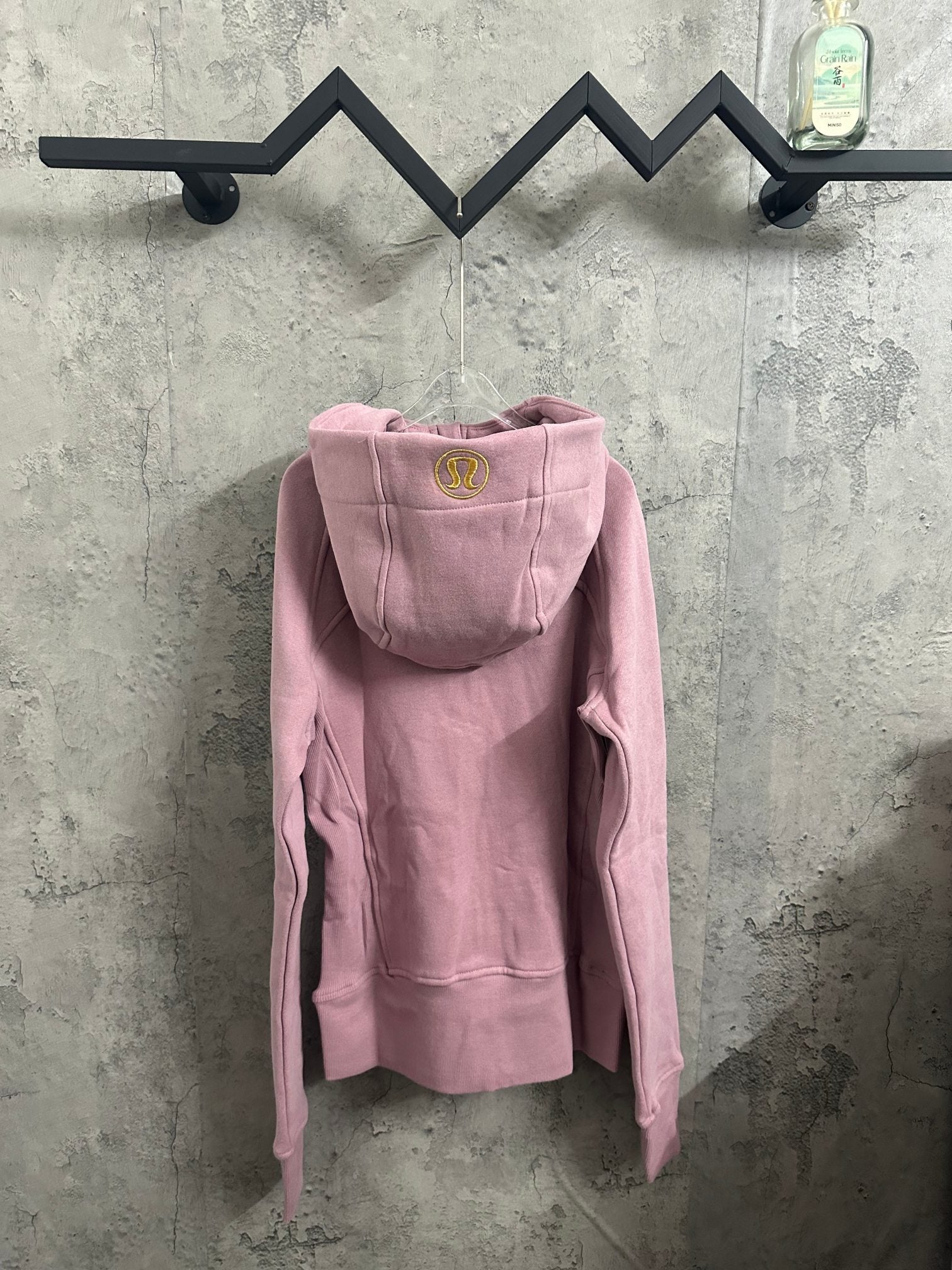 Ralph Lauren pink zip-up hoodie, back view with hood and small logo