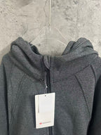 Dark gray zip-up hoodie with hood and front zipper