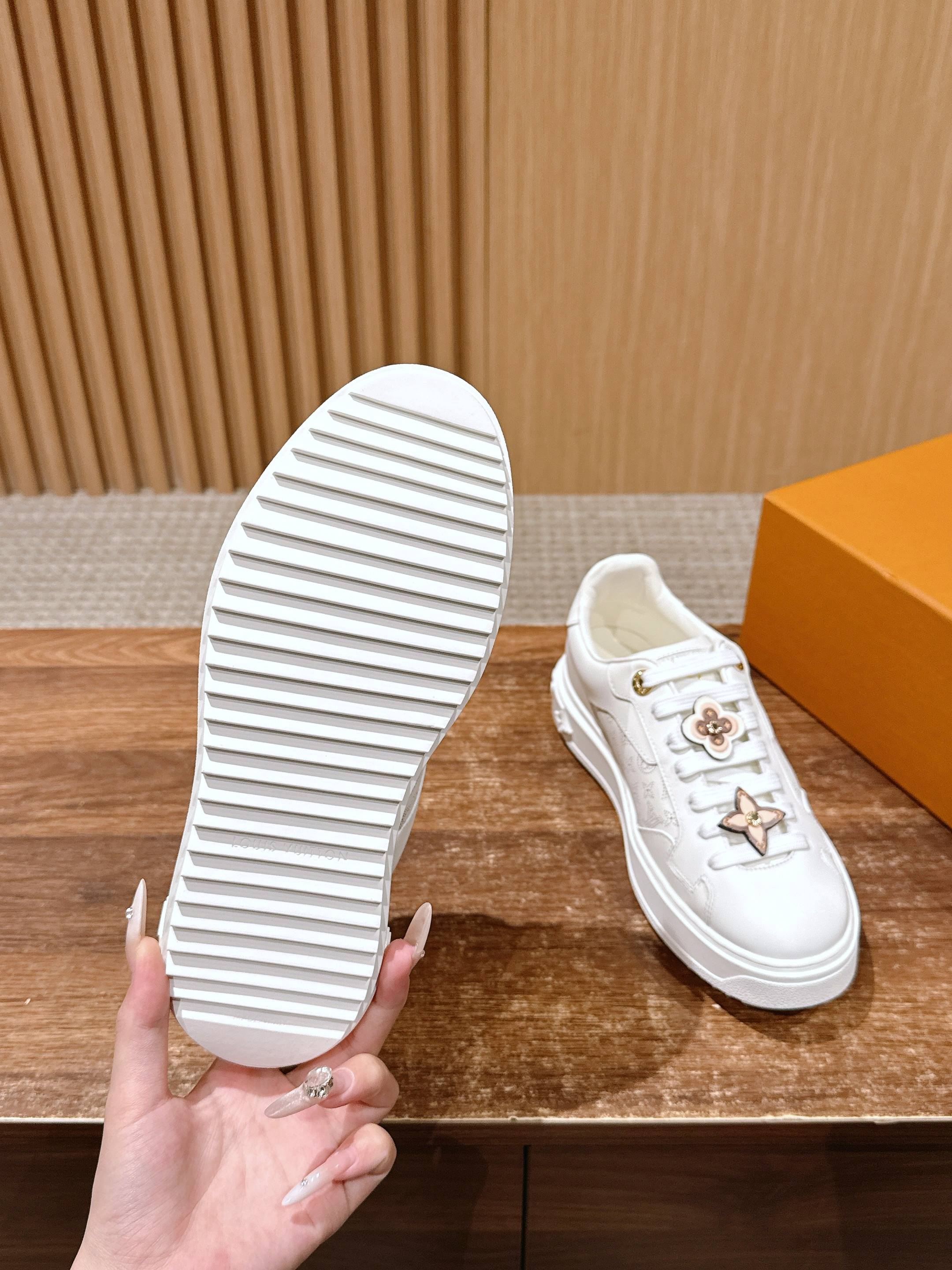 White Louis Vuitton sneakers outsole view with ridged rubber sole
