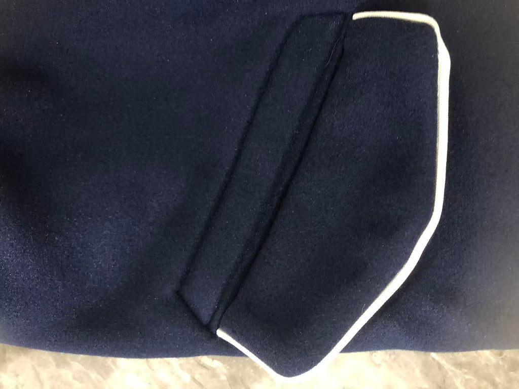 Dior varsity jacket navy sleeve with ribbed cuff and white inner trim