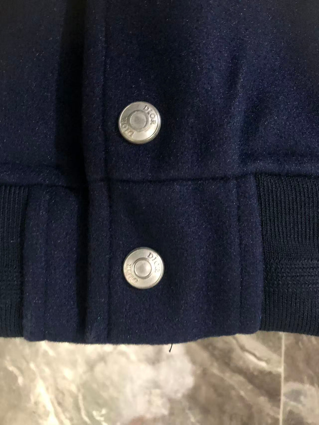 Dior varsity jacket ribbed hem and cuffs with silver snap buttons