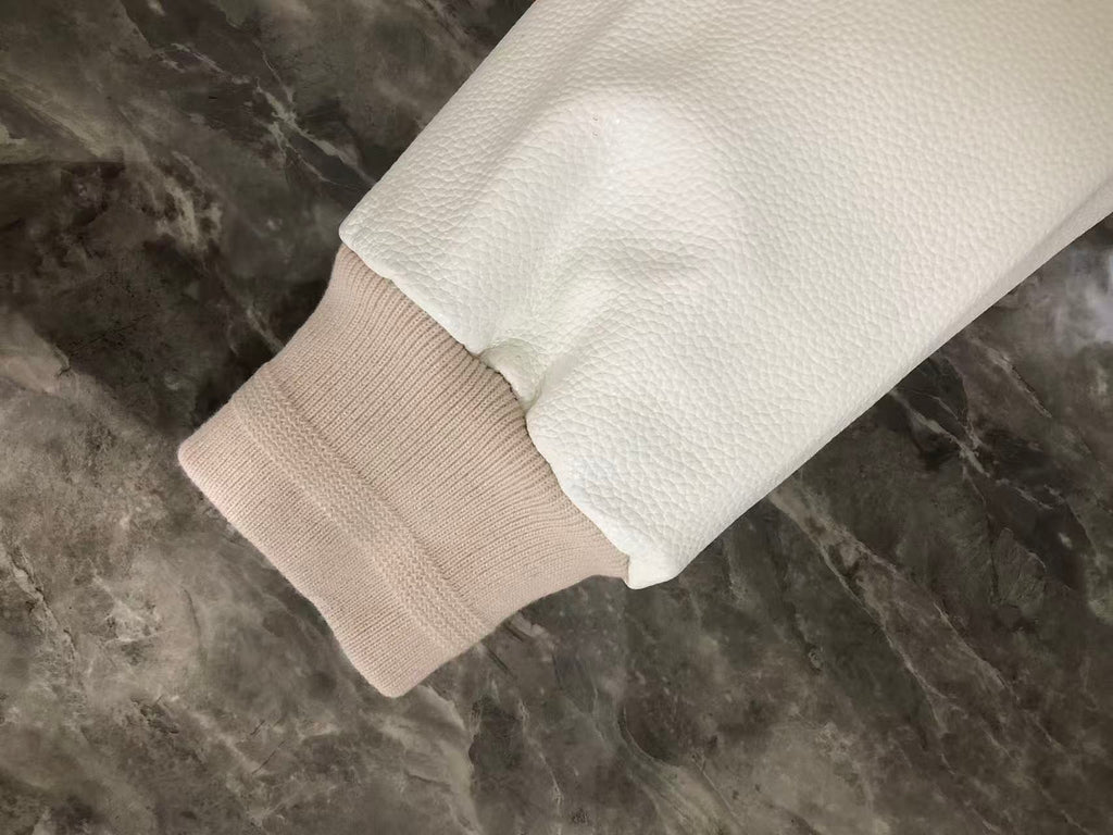 Dior varsity jacket white sleeve with ribbed knit cuff