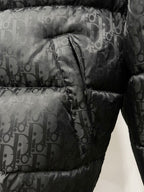 Quilted puffer jacket sleeve with Dior monogram pattern and seam detail