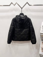 Gucci hooded puffer jacket with allover GG logo pattern and front zipper