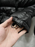 Moncler puffer jacket sleeve cuff detail, dark black with drawstring cord