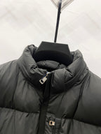 Moncler long puffer jacket with hood and full-zip, logo label at center