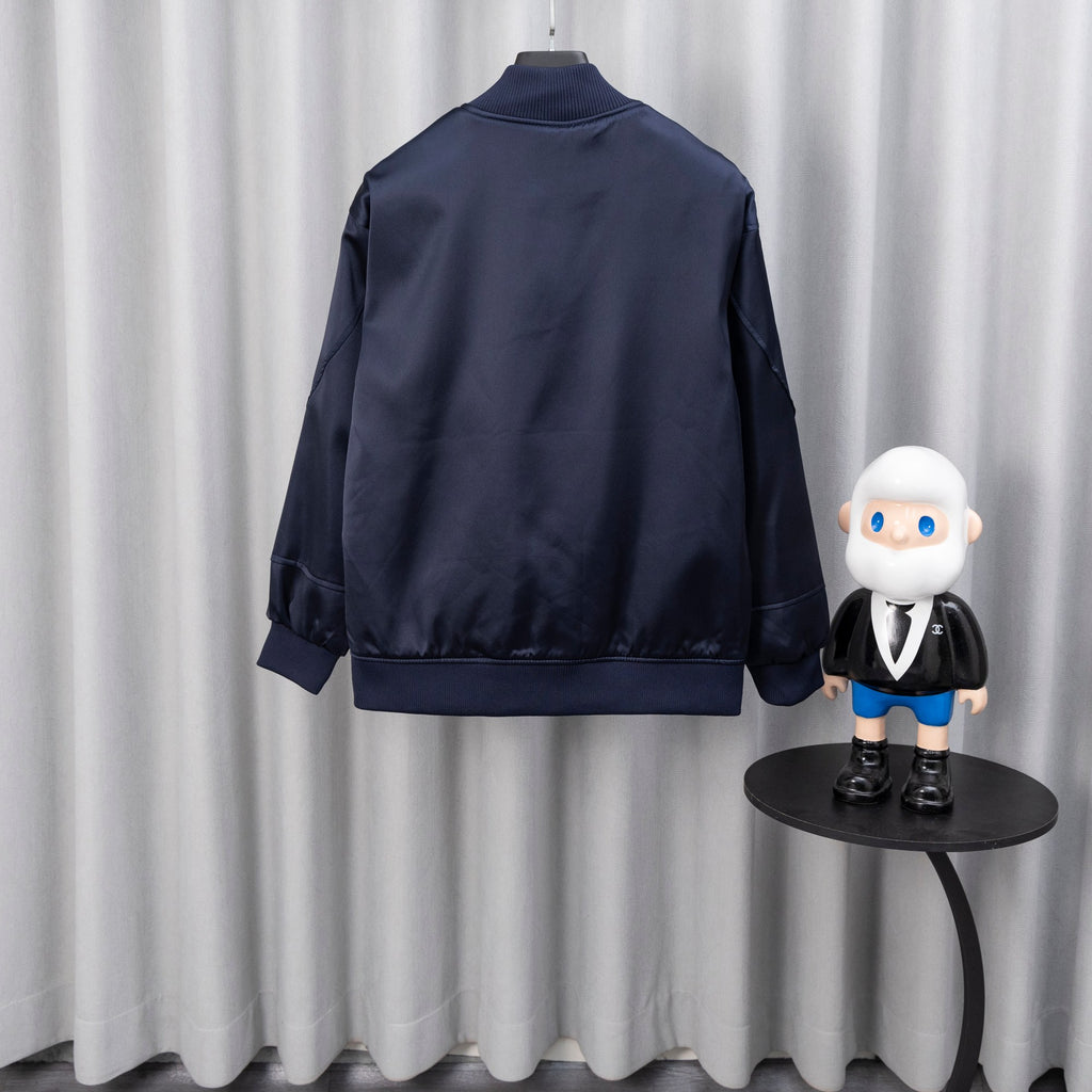 Givenchy bomber jacket in dark navy, back view with ribbed hem and cuffs