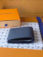 Small bag: Louis Vuitton blue leather card wallet folded with front logo