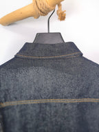 Moncler dark denim jacket upper back view with yoke seam and back collar