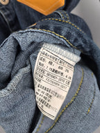 Blue denim jacket interior care label with fabric composition percentages