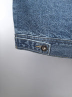 Burberry denim vest cuff detail with metal button and folded hem stitch