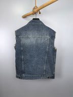 Gucci blue denim sleeveless jacket with back seams and frayed armhole edges