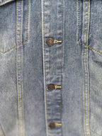 Gucci blue denim sleeveless jacket with metal button placket detail