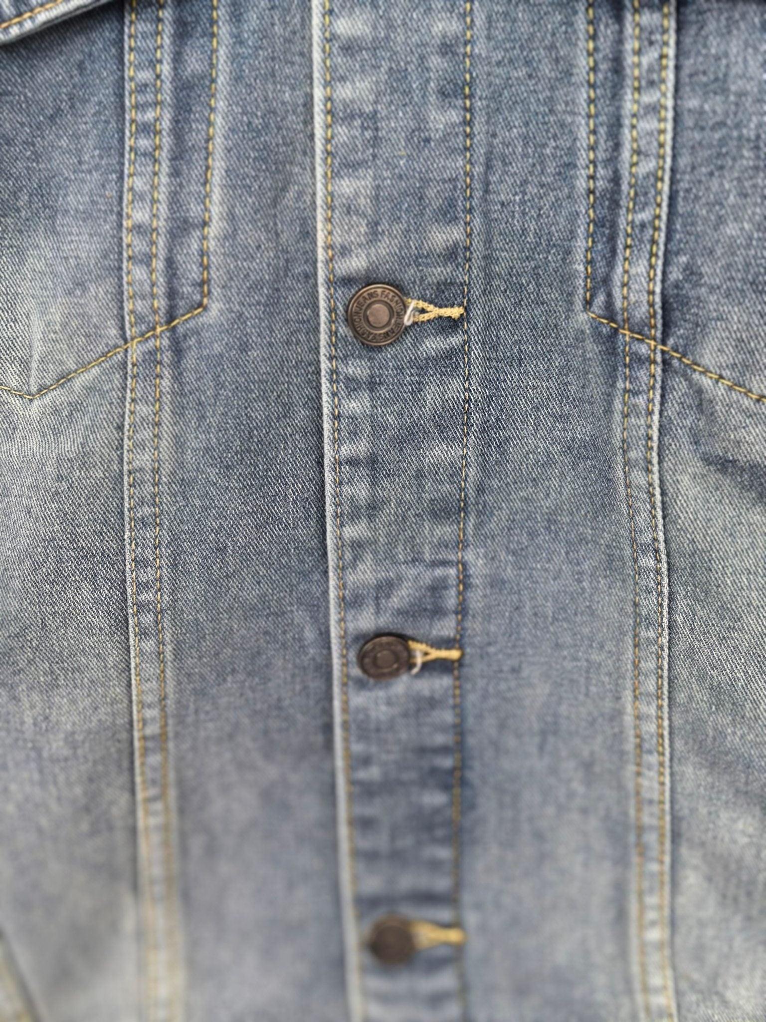 Gucci blue denim sleeveless jacket with metal button placket detail