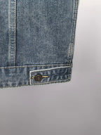 Gucci blue denim sleeveless jacket with flap pocket and metal button