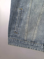 Gucci blue denim sleeveless jacket with side pocket and stitched hem
