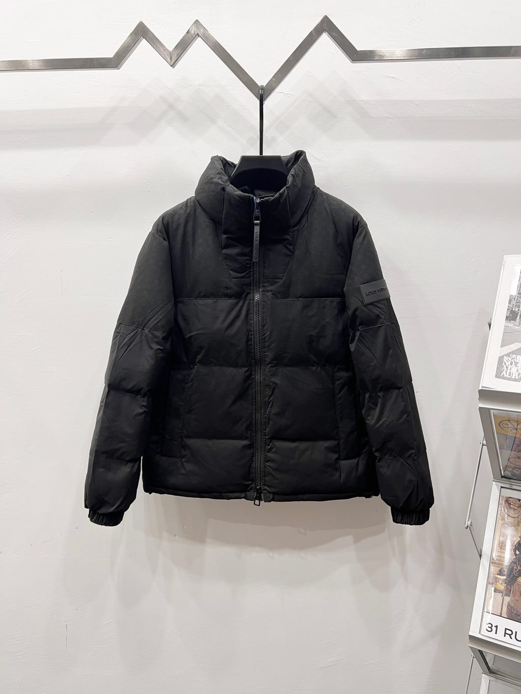 Louis Vuitton padded jacket in dark gray with full zip and stand collar
