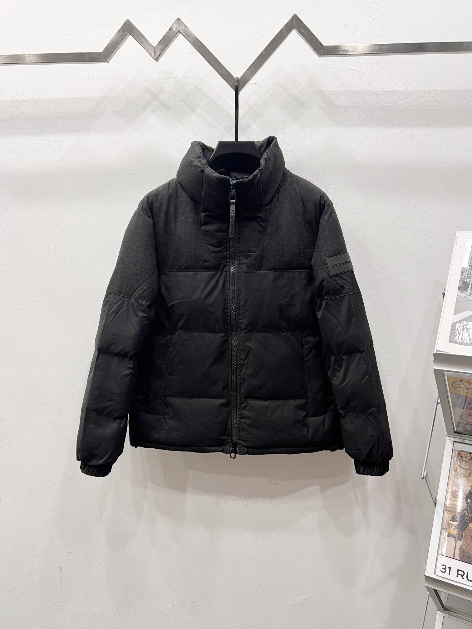 Louis Vuitton padded jacket in dark gray with full zip and stand collar