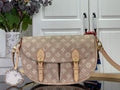 Louis Vuitton monogram shoulder bag in taupe with flap and tan leather straps