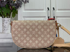 Louis Vuitton monogram flap shoulder bag in taupe with tan strap and gold hardware