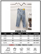 Denim pants size chart sheet with measurements for S, M, L, XL