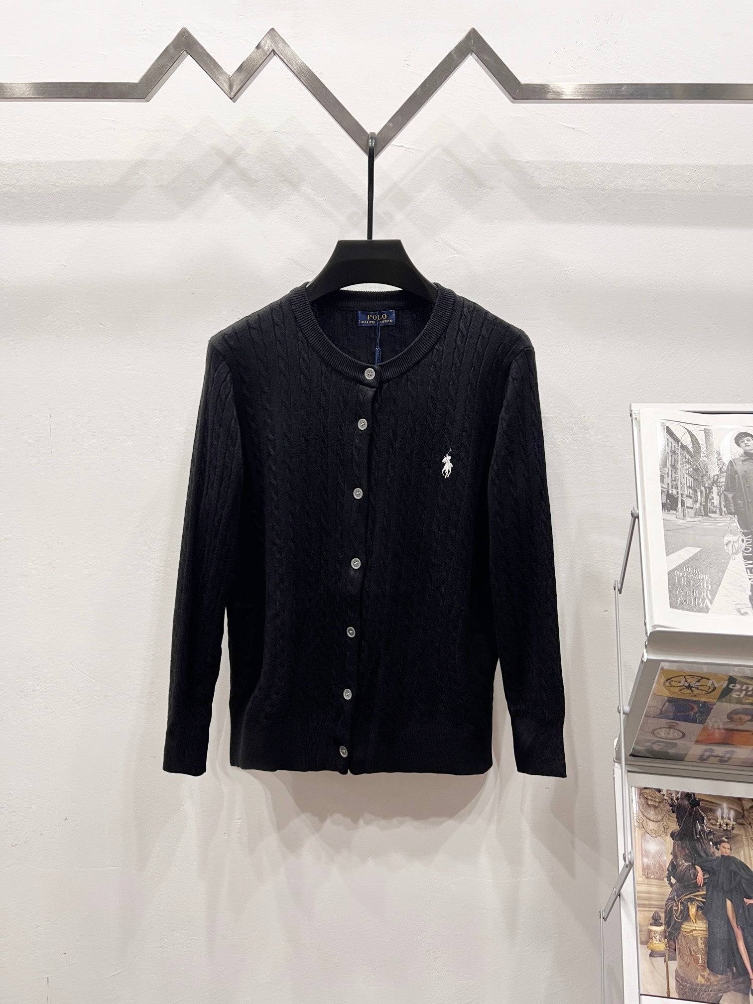 Ralph Lauren knit cardigan in dark navy with button front and small polo logo