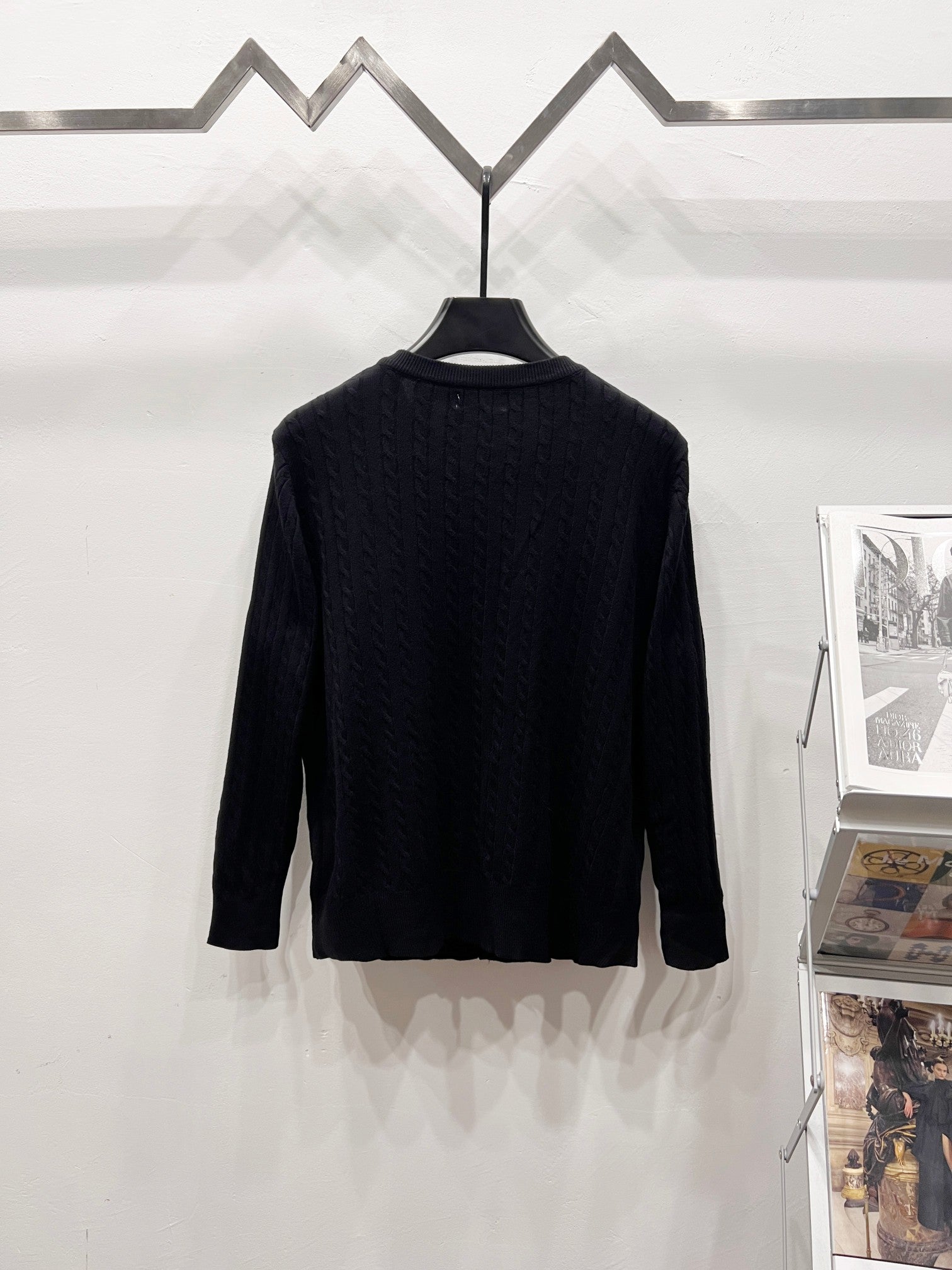 Ralph Lauren knit cardigan back view with crew neck and button placket