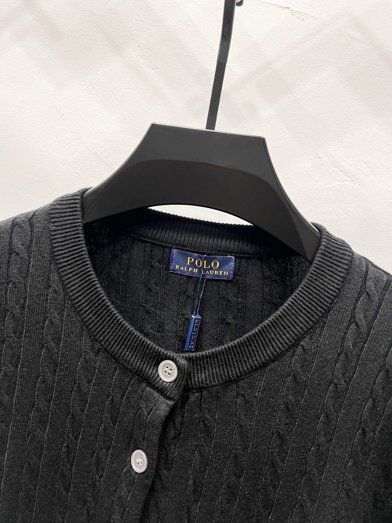 Ralph Lauren knit cardigan neckline with button placket and Polo Ralph Lauren tag