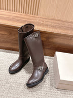 Golden Goose dark brown mid-calf leather boots with front buckle detail and lug sole