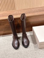 Golden Goose dark brown mid-calf leather boots with double buckle strap, flat sole