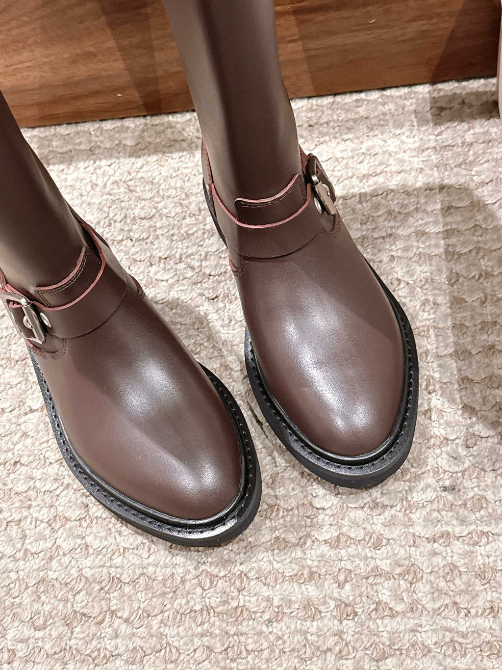 Golden Goose dark brown leather ankle boots with side buckle strap and rubber sole