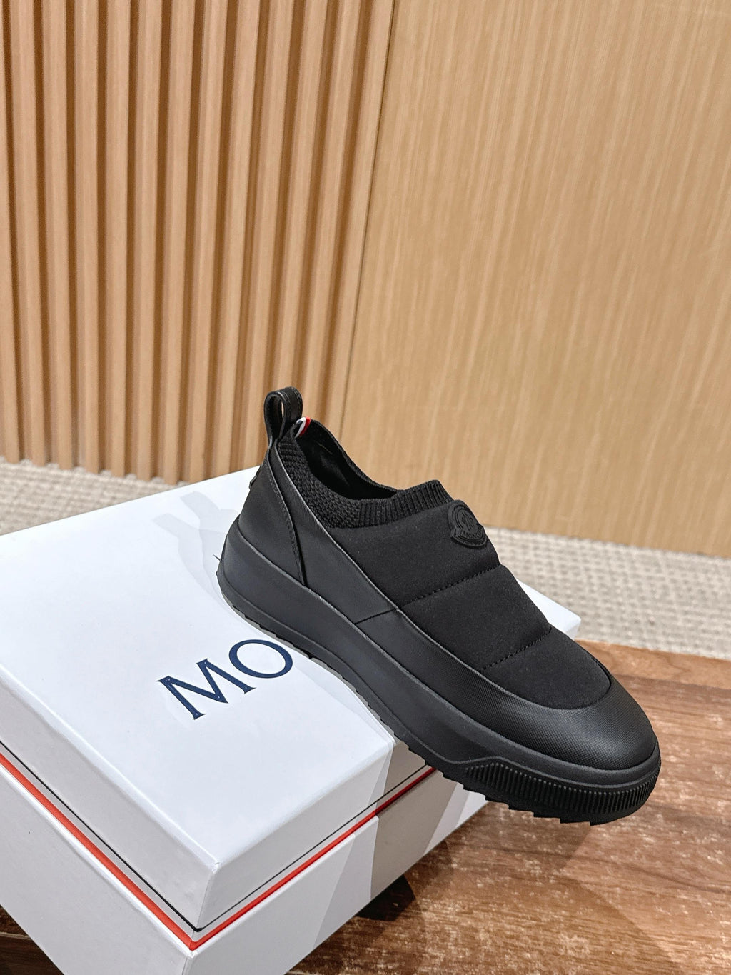 Moncler slip-on shoes in dark gray with elastic gore and ribbed sole