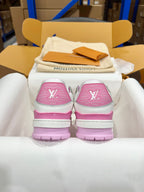 Louis Vuitton trainer sneakers with pink heel caps featuring LV monogram