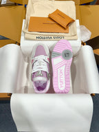 Louis Vuitton trainer sneakers with pink outsole and lilac rear logo details