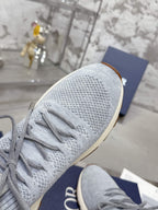 Unisex light gray knit sneaker upper with laces and padded collar