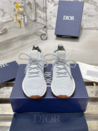 Unisex light gray knit lace-up sneakers with textured gum sole