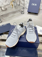 Unisex light gray knit lace-up sneakers with cream sole
