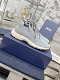 Unisex light gray knit lace-up sneaker with cream sole and tread