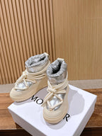Moncler lace-up sneaker boots with silver padded tongue and cream sole