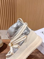 Moncler lace-up sneaker boot with silver padded upper and heel-side branding