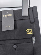 Black Regular-fit trousers with FENDI tag and gold logo charm on belt loop