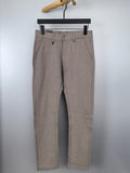 Beige dress pants with belt loops, button closure, and front pleats