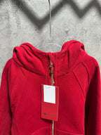 Ralph Lauren red zip hoodie close-up of hood and front zipper