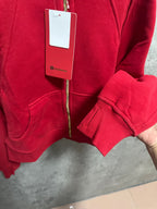 Ralph Lauren red zip-up hoodie sleeve cuff and kangaroo pocket with zipper
