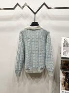 Fendi long-sleeve knit polo sweater, light blue jacquard back view