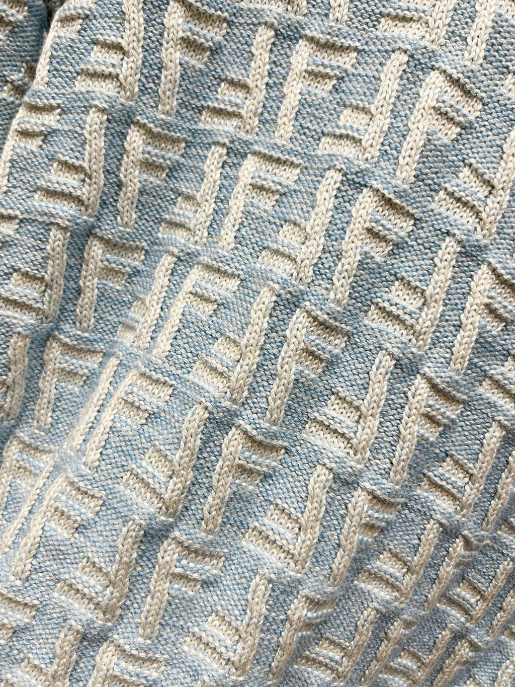 Fendi FF-style jacquard knit fabric in light blue and beige