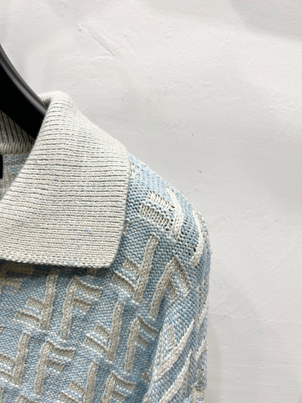 Fendi knit polo sweater shoulder with ribbed collar trim and FF jacquard