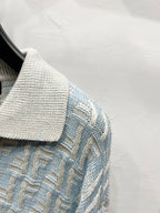 Fendi knit polo sweater shoulder with ribbed collar trim and FF jacquard