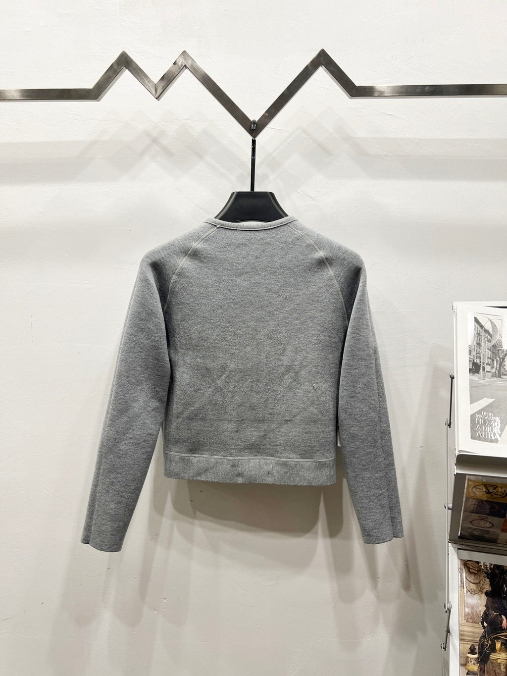 Light gray zip-front jacket, cropped cut, full back view